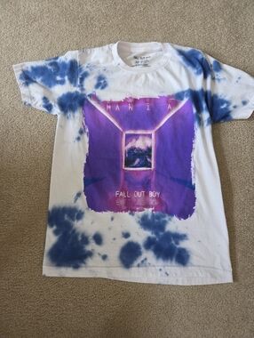 Fall Out Boy Mania Tour Purple Blue Tie Dye Bleach Style Pop Punk Shirt XS